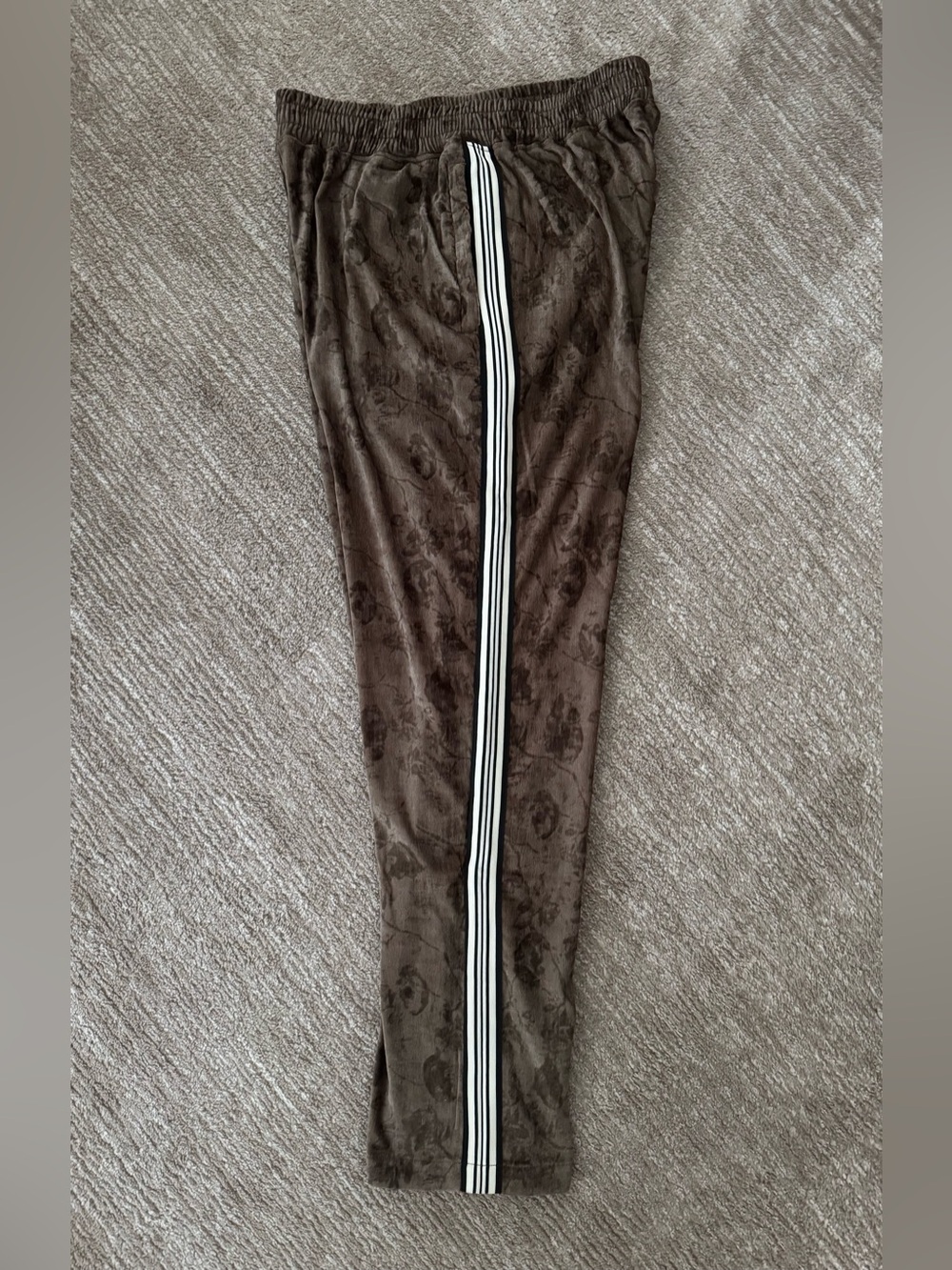 Men's Floral Velour Brown Track Pants with White & Black Side Stripe
